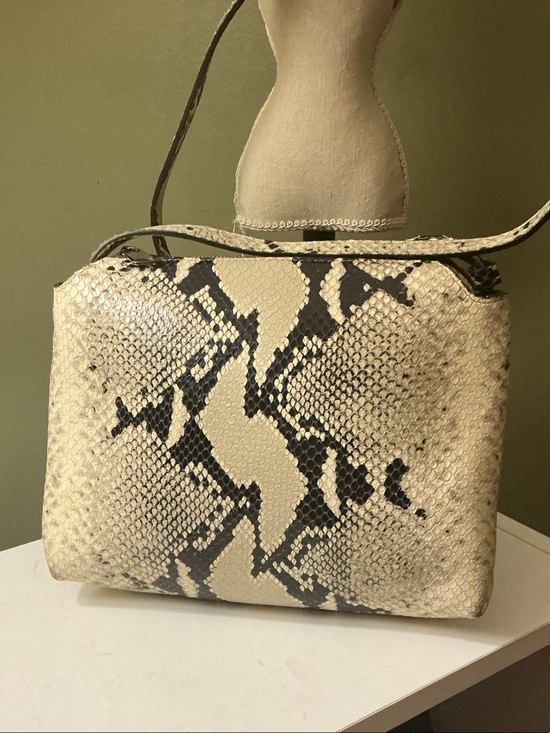 KHAITE Handbags - KHAITE Lina Medium Crossbody Bag Natural Python Embossed Leather Cream Black COA